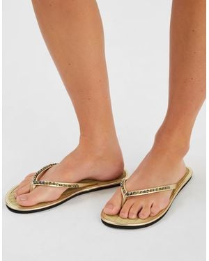 Accessorize Beaded Palm Seagrass Flip Flops - White