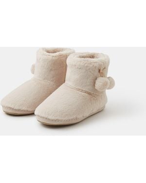 Accessorize Super Soft Pom Pom Slipper Boots - Natural