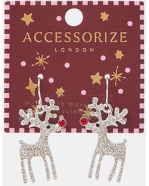 Accessorize Christmas Reindeer Drop Earrings - White