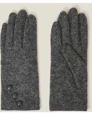 Accessorize Knitted Wool Blend Touchscreen Button Gloves - Grey