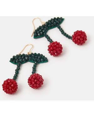 Accessorize Beaded Cherry Drop Earrings - Red