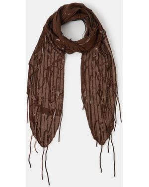 Accessorize Sequin Tassel Skinny Scarf - Natural