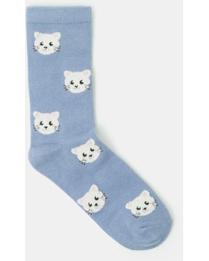 Accessorize Cat Print Socks - Blue