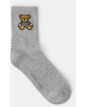 Accessorize Teddy Bear Print Socks - Grey