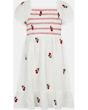 Accessorize Little Girl's Midi Short Sleeve Cotton Cherry Embroidered Girls Dress - White