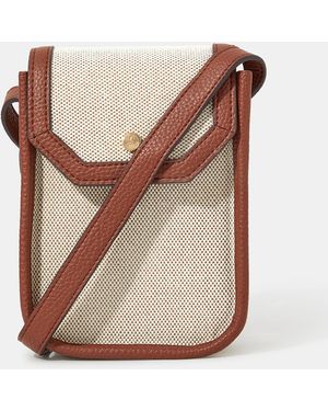 Accessorize Cream Woven Canvas Phone Bag - Brown