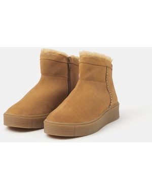 Accessorize Faux Fur Lined Suede Ankle Boots - Natural