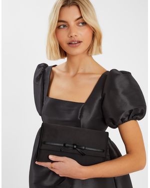 Accessorize Leather Bow Satin Clutch Bag - Black