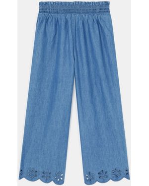 Accessorize Broderie Chambray Trousers - Blue