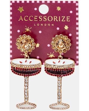 Accessorize Embellished Espresso Martini Drop Earrings - Red