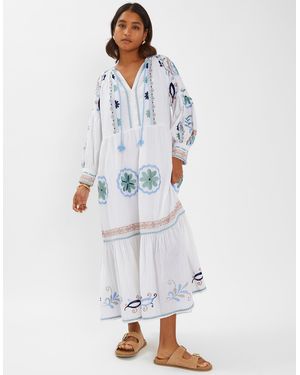 Accessorize Cotton Long-Sleeve Embroidered Maxi Dress - Blue