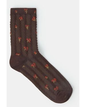 Accessorize Floral Print Braid Socks - Brown