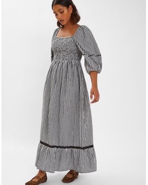 Accessorize Cotton Gingham Puff Sleeve Maxi Dress - Grey