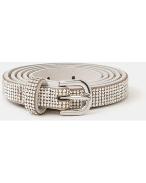 Accessorize Slim Diamanté Belt - White