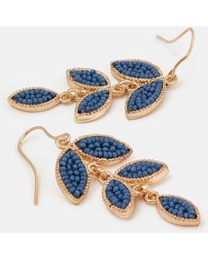 Accessorize Beaded Leaf Drop Earrings - Blue