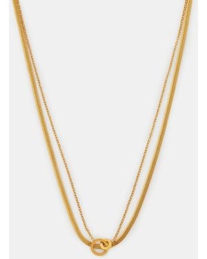 Accessorize Stainless Steel Ring Layered Necklace - Metallic