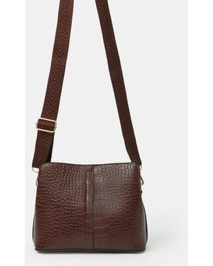 Accessorize Faux Croc Crossbody Bag - Brown