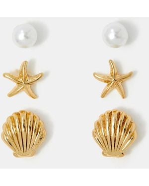 Accessorize 3-Pack Shell Stud Earrings - Black