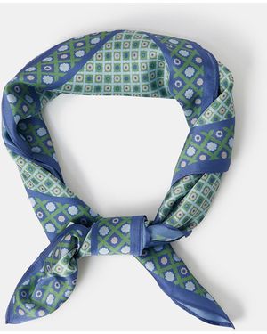 Accessorize Geometric Floral Square Satin Scarf - Blue