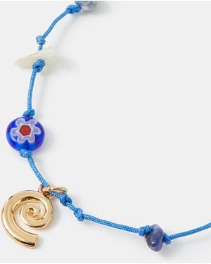 Accessorize Charm & Bead Cord Anklet - Blue