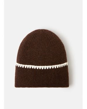 Accessorize Whipstitch Beanie Hat - Brown