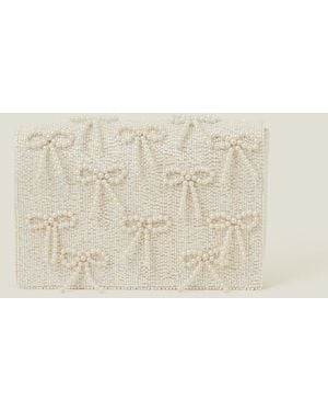 Accessorize Embellished Bridal Pearl Bow Clutch Bag - Natural