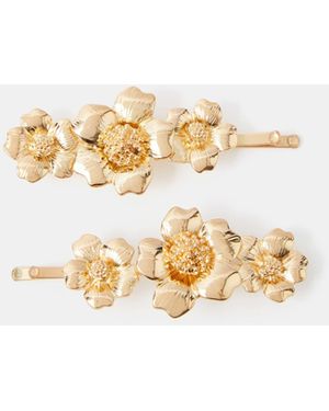 Accessorize 2-Pack Floral Metal Hair Slides - Metallic