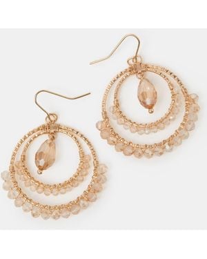 Accessorize Aashiana Double Hoop Bead Drop Earrings - Natural