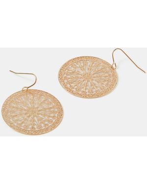 Accessorize Filigree Round Drop Earrings - Natural