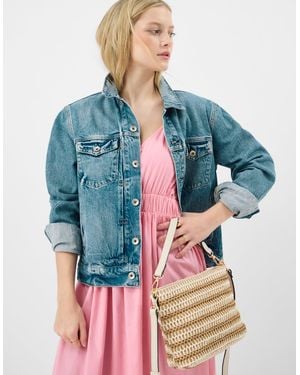 Accessorize Stripe Raffia Crossbody Bag - Blue