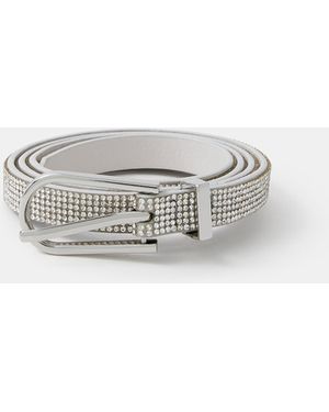 Accessorize Skinny Rhinestone Belt - White
