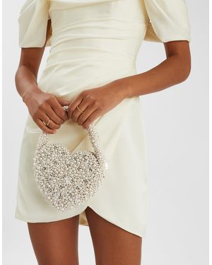 Accessorize Embellished Bridal Pearl Heart Handbag - Natural