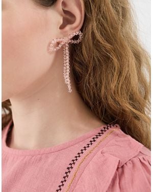 Accessorize Beaded Bow Drop Earrings - Pink