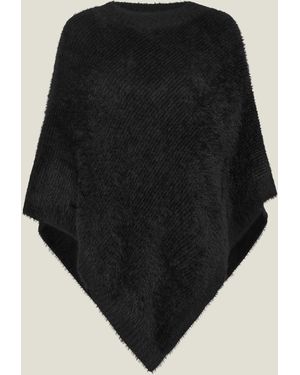 Accessorize Fuzzy Knit Poncho - Black