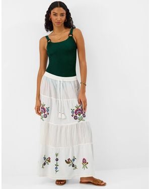 Accessorize Floral Embroidered Tiered Maxi Skirt - White