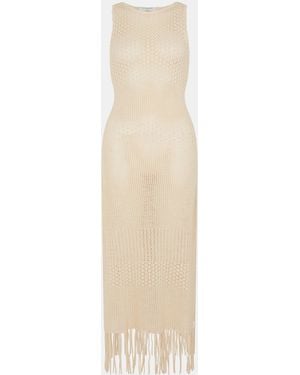 Accessorize Sleeveless Fringe Crochet Knit Dress - White