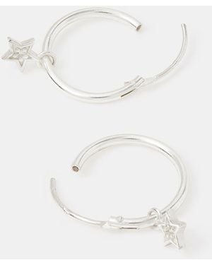 Accessorize Sterling Star Charm Hoop Earrings - White