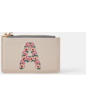 Accessorize Floral Embroidered Initial Card Holder - Natural