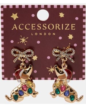 Accessorize Christmas Sausage Dog Drop Earrings - White