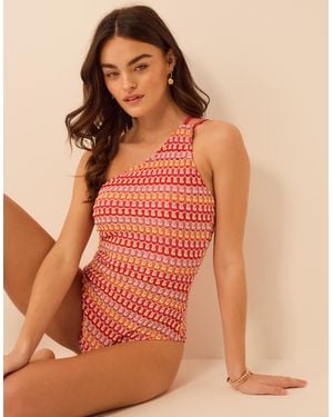 Accessorize One Shoulder Crochet Swimsuit - Orange