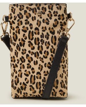 Accessorize Leopard Print Leather Phone Cross-Body Bag - Natural