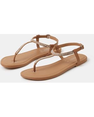 Accessorize Embellished Leather Sandals - White