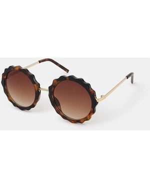 Accessorize Tort Flower Round Sunglasses - Metallic