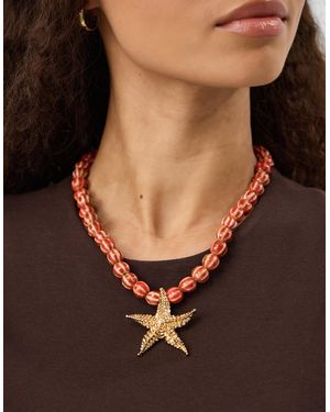 Accessorize Chunky Beaded Starfish Pendant Necklace - Black