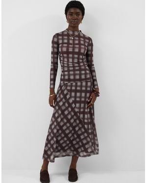 Accessorize Check Print Mesh Long Sleeve Top - Multicolour