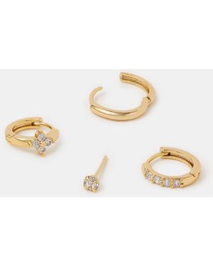 Accessorize 4-Pack 14Ct-Plated Stud & Huggie Hoop Earrings - Metallic
