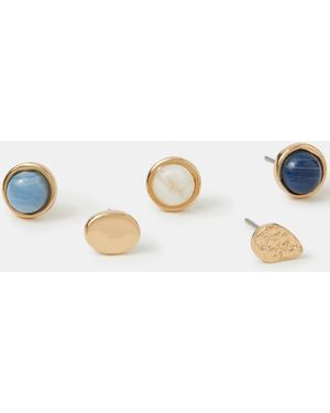 Accessorize 5-Pack Mother Of Pearl Stone Stud Earrings - Metallic