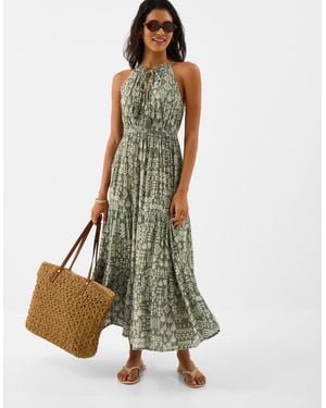Accessorize Printed Halter Neck Maxi Dress - Green