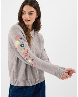 Accessorize Floral Embroidered Sleeve Cardigan - Grey