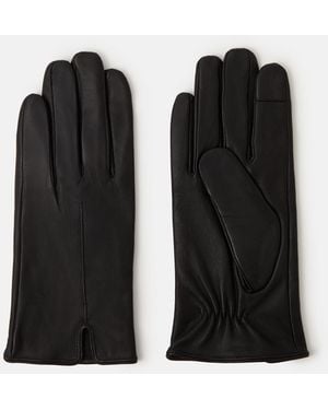 Accessorize Faux Fur Lined Touchscreen Leather Gloves, Size: S M - Black
